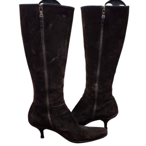 PRADA BROWN SUEDE HEELED BOOTS - EU 38.5/US 8 - Picture 13 of 16